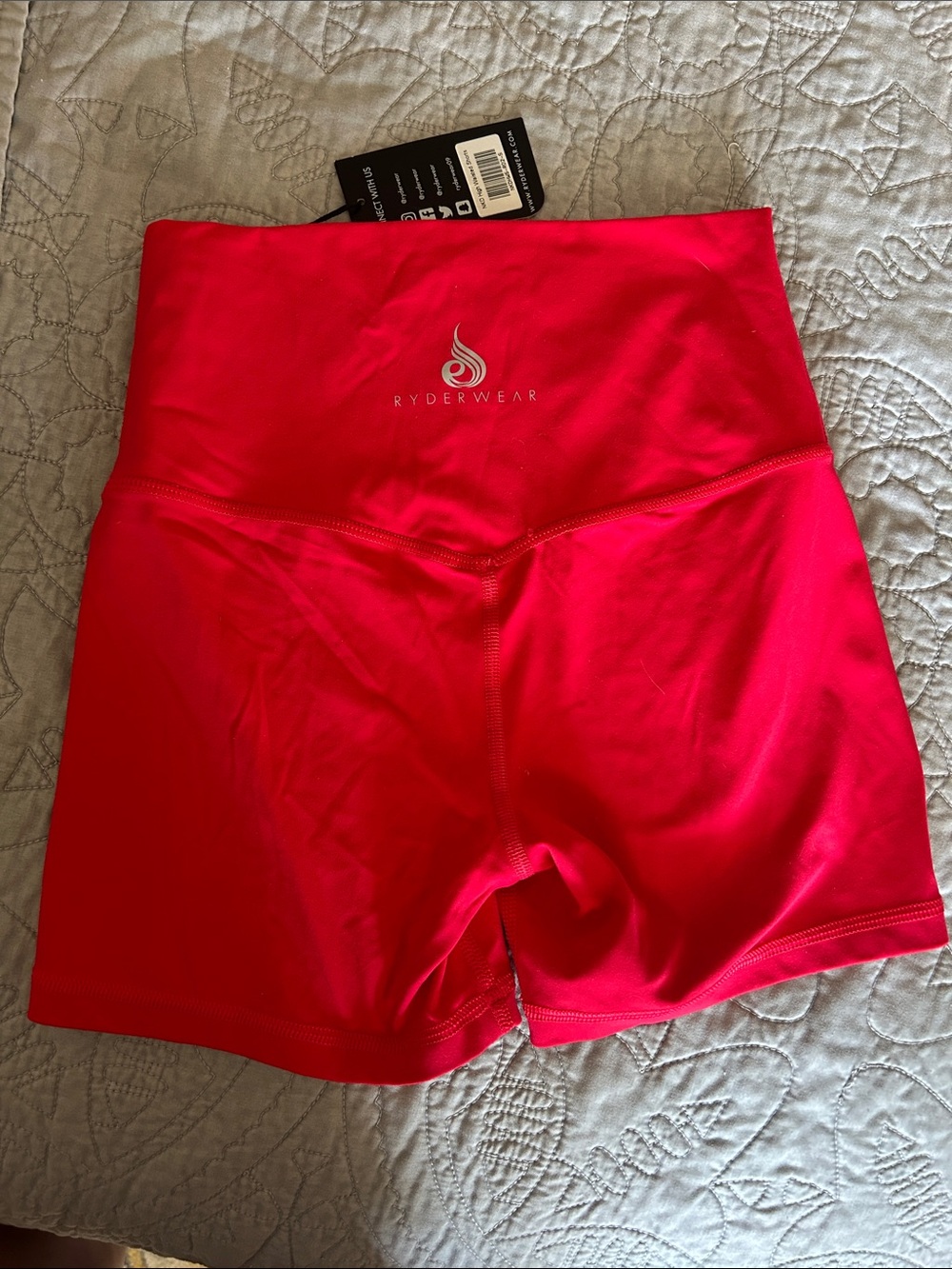 Ryderwear Bright Red High-Waist Bike Shorts - Picture 2 of 3